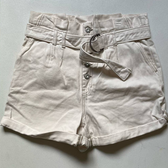 NWT Free People 100% Cotton Cream Nova Paper Bag Waist Shorts • Size 4 🗣 - Picture 3 of 4